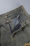 Deep Blue Street Solid Patchwork Fold Regular Vita media Pantaloni dritti in tinta unita