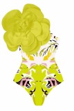 Желтые купальники с открытой спиной и сексуальным принтом (с накладками)
