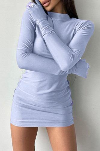 Purple Casual Solid Patchwork Half A Turtleneck Long Sleeve Dresses