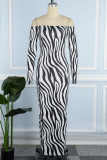 Zebra Casual Print Backless Off The épaule One Step Jupe Robes