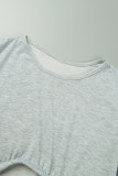 Grey Casual Solid Patchwork O Neck Short Sleeve Two Pieces