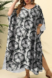 Geel Plus Size Street Dot Luipaard Paisley Patchwork Asymmetrische print V-hals onregelmatige jurk Grote maten jurken
