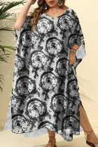 Zwart Grijs Grote maten Street Dot Luipaard Paisley Patchwork Asymmetrische bedrukking V-hals Onregelmatige jurk Grote maten jurken