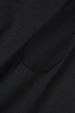 Svarta sexiga solida patchwork genomskinliga långärmade klänningar med o-hals