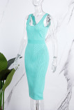 Ljusblå Sexig Casual Solid Backless Spaghetti Strap Ärmlösa klänningar