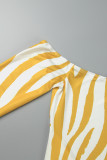 Vestidos de saia um decote ombro a ombro com estampa casual amarelo