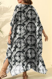 Diepblauw Grote maten Street Dot Luipaard Paisley Patchwork Asymmetrische print V-hals Onregelmatige jurk Grote maten jurken