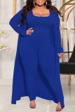 Deep Blue Casual Patchwork Square Collar Plus Size Two Pieces (Three Pieces)