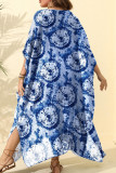Azul Claro Plus Size Street Dot Leopard Paisley Patchwork Estampado Assimétrico Decote em V Vestido Irregular Vestidos Plus Size