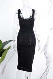 Robes de robe sans manches à bretelles spaghetti solides décontractées noires sexy