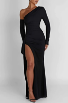 Черное сексуальное сплошное лоскутное платье с открытой спиной и высоким вырезом с косым воротником
