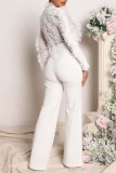 White Sexy Casual Solid Patchwork See-through Turtleneck Skinny Jumpsuits