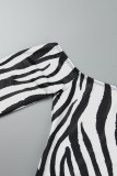 Rückenfreie, schulterfreie One-Step-Rock-Kleider mit Zebra-Casual-Print