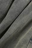Deep Blue Street Solid Patchwork Fold Regular Cintura media Pantalones rectos de color sólido