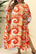 Tangerine Grote maten Street Dot Luipaard Paisley Patchwork Asymmetrische bedrukking V-hals Onregelmatige jurk Grote maten jurken