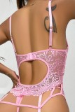 Pink Sexy Living Solid Patchwork Frenulum See-through Backless Lingerie
