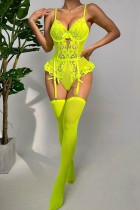 Fluorescerende groene sexy stevige uitgeholde patchwork backless lingerie