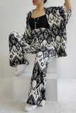 Schwarzer Vintage-Cardigan mit geometrischem Patchwork-Kragen und Neun-Punkten-Ärmeln, zweiteilig