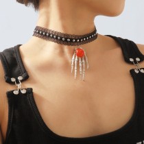 Svart Röd Casual Patchwork Basic Halsband
