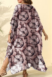 Schwarz Grau Plus Size Street Dot Leopard Paisley Patchwork Asymmetrischer Druck V-Ausschnitt Unregelmäßiges Kleid Plus Size Kleider