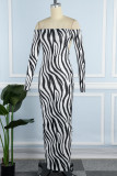 Vestidos de saia um decote casual estampa zebra sem costas