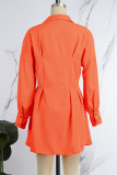 Robes de robe de chemise à col rabattu en patchwork uni décontracté orange