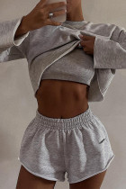 Grey Casual Sportswear Letter Patchwork O Neck Long Sleeve Two Pieces(Three Pieces)