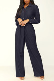 Rose Red Casual Solid Patchwork Turndown Collar Regular Jumpsuits