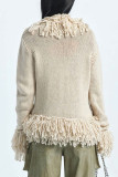 Apricot Street Solid Tassel Patchwork Cardigan Collar Outerwear
