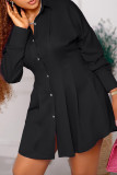 Vestidos preto casual sólido patchwork camisa com gola redonda