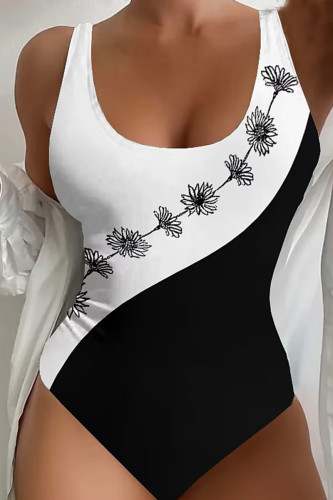 Schwarze Patchwork-Badebekleidung mit sexy Print