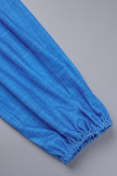 Patchwork stampa casual blu reale con spacco sulla spalla manica lunga due pezzi
