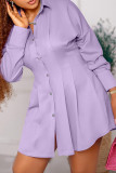 Фиолетовое повседневное однотонное платье-рубашка в стиле пэчворк с отложным воротником Платья Платья
