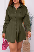 Army Green Casual Solid Patchwork Umlegekragen Hemdkleid Kleider