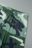 Vert Casual Lettre Camouflage Imprimé Patchwork O Cou Manches Courtes Deux Pièces (Sujet À L'Objet Réel)