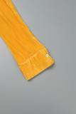 Gele casual effen patchwork normale jumpsuits met omgeslagen kraag