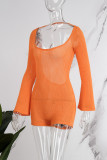 Orange Sexy Casual Solid Off the Shoulder Skinny Romper
