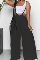 Black Casual Solid Backless Spaghetti Strap Regular Jumpsuits (Without Vest)