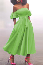グリーン カジュアル ソリッド バックレス オフショルダー ストラップレス ドレス ドレス