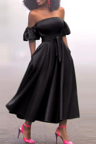 ブラック カジュアル ソリッド バックレス オフショルダー ストラップレス ドレス ドレス
