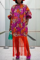 Multicolore Casual Imprimer Gland Patchwork Demi Col Roulé Manches Longues Robes