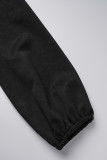 Black Casual Solid Patchwork Slit V Neck Long Sleeve Dresses
