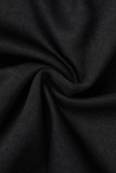 Schwarze, lässige, solide Patchwork-Kleider mit V-Ausschnitt und langen Ärmeln
