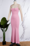 Pink Sexy Casual Solid Backless Spaghetti Strap Long Dress Dresses