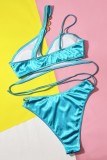 Синие сексуальные однотонные купальники в стиле пэчворк с открытой спиной (с прокладками)