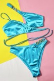 Blue Sexy Solid Bandage Patchwork Backless Swimwears (With Paddings)