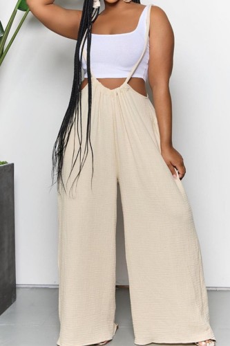 Khaki Casual Solid Backless Spaghetti Strap Regular Jumpsuits (Without Vest)