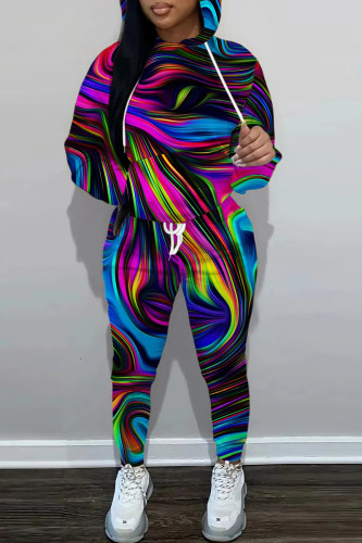 Multicolor Casual Letter Print Long Sleeve Hooded Collar Sweatshirt And Pants Sportwear Plus Size Two Piece Jogger Set