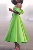 Зеленые повседневные однотонные платья с открытой спиной и открытыми плечами без бретелек