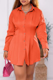 Оранжевое повседневное однотонное платье-рубашка в стиле пэчворк с отложным воротником Платья Платья